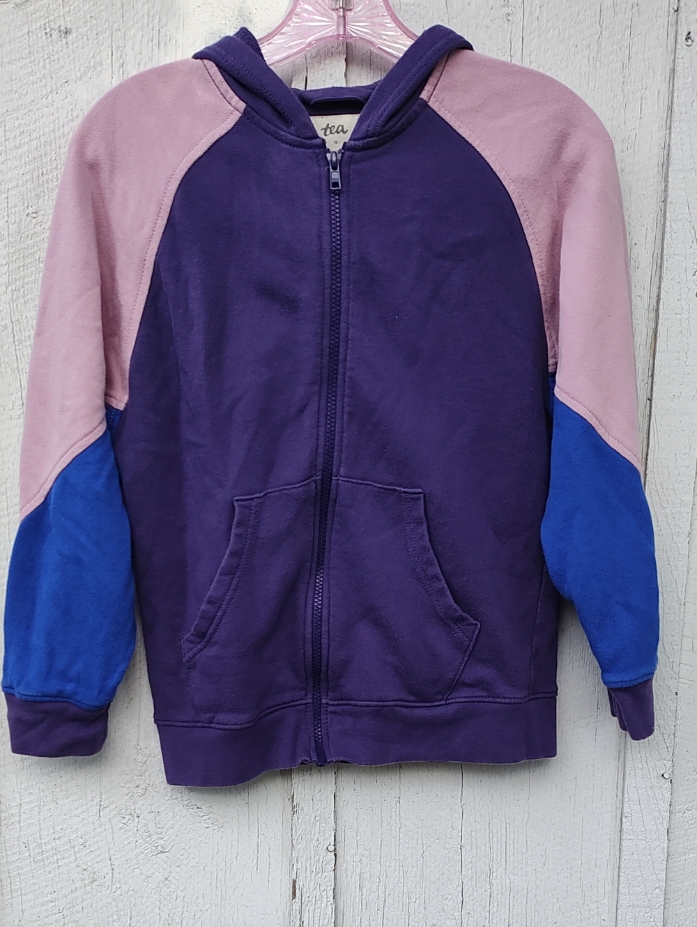 Tea Collection Purple Zip Hoodie with Pink & Blue Raglan Sleeves